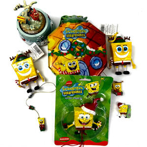 Vintage SpongeBob Christmas Lot of 8 Music Box Sealed & Open Ornaments Y2K Candy